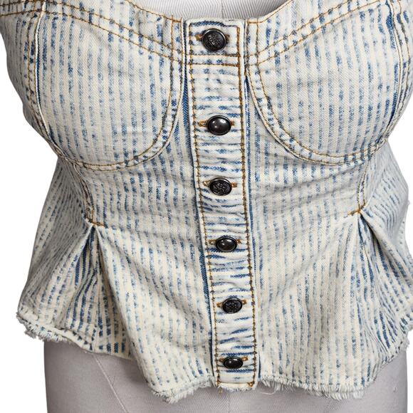 NWT Pilcro Cream and Gray Strapless Button-Down Blouse. Anthropolgie - Picture 3 of 9